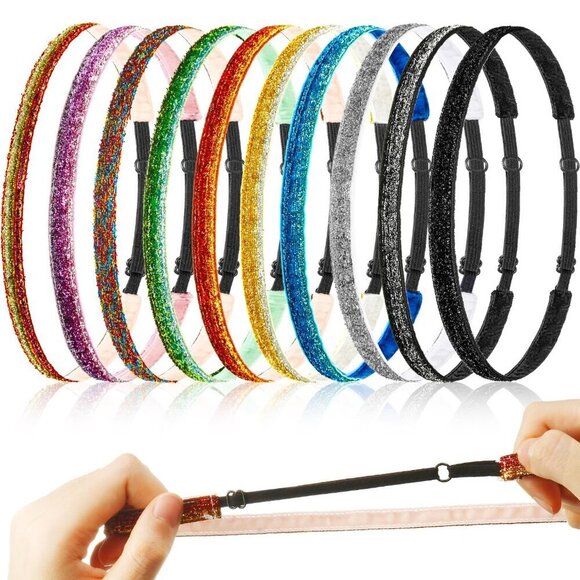 10 Pcs Glitter Non Slip Velvet Headbands Elastic Sports Hair Accessories main image 5